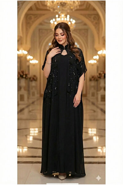 Haifa Fashion فستان سهرة انيق شيفون مطرز بخرز لامع