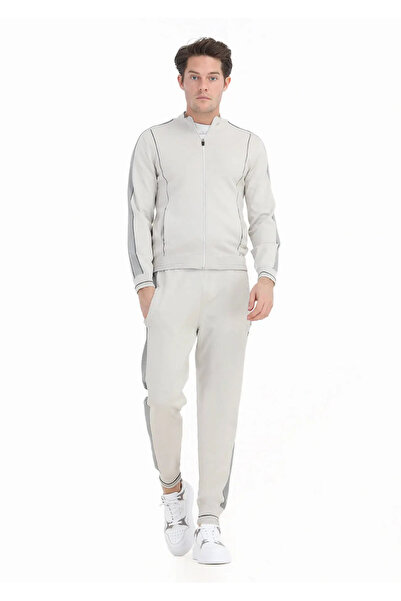 Ramsey Beige Jacquard Half Turtleneck Cardigan