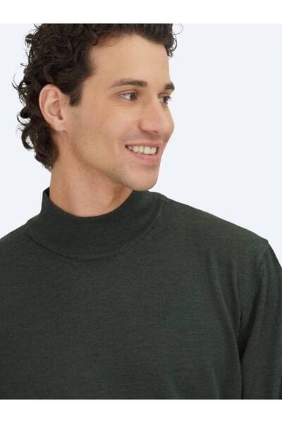 Kip Green Half Turtleneck Plain Knit Wool Blended Sweater Sweater