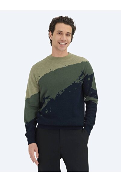 Kip Navy Blue Half Turtleneck Patterned Wool Blended Knitwear Sweater