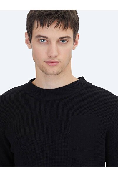 Kip Black Crew Neck Jacquard Knitwear Sweater