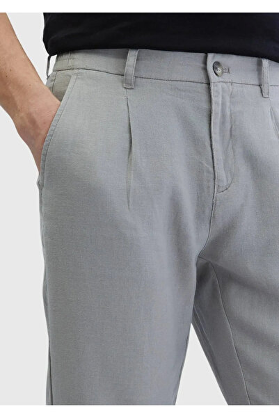 Ramsey Gray Plain Woven Jogging Fit Casual 100% Linen Trousers