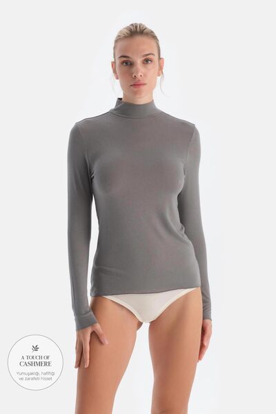 Dagi بلوزة طويلة الأكمام من الكشمير باللون الرمادي الداكن