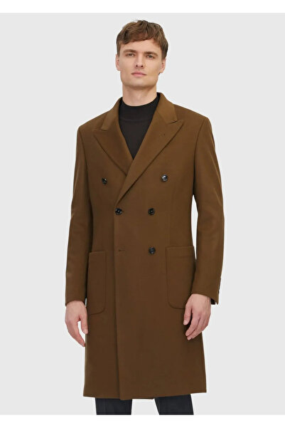 Ramsey Yağ Yeşili Regular Fit Kruvaze Yaka Casual Dokuma Palto