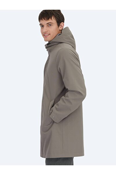 Kip Khaki Oversize Fit Double Breasted Collar Casual Woven Overcoat