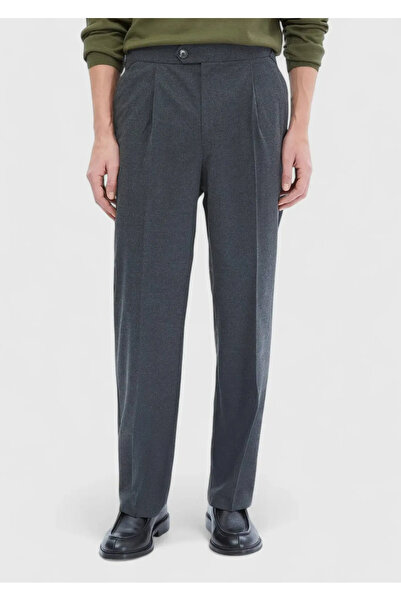 Ramsey Ανθρακί ίσιο υφαντό παντελόνι Loose Fit Casual