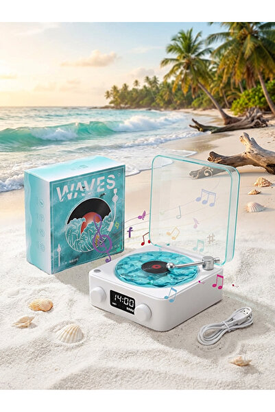 Kensa Waves Nostalji Plak Çalar Bluetooth Subwoofer 3D Ses Dalgası Retro Müzi...
