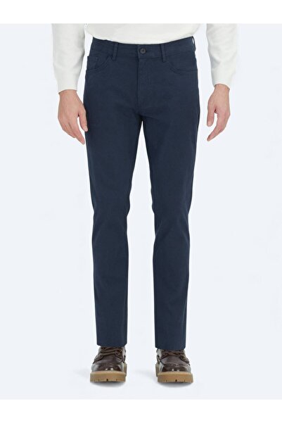 Kip Navy Blue Plain Woven Slim Fit Sports Cotton Blend Trousers