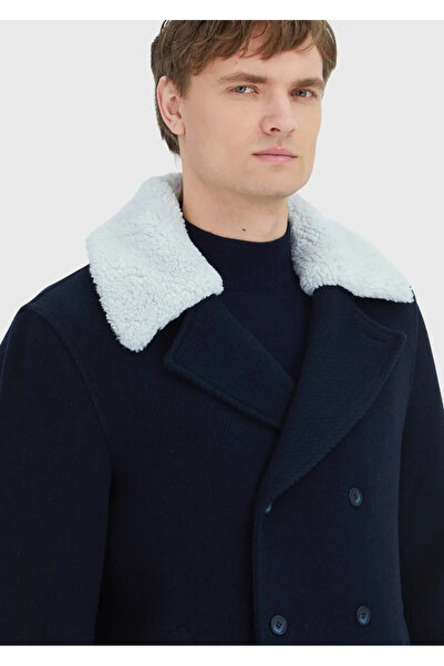 Ramsey Navy Blue Regular Fit Casual Woven Coat