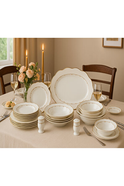 Dania طقم سفرة بورسلان 28 قطعة بنقش ذهبي – لعدد 6 أشخاص