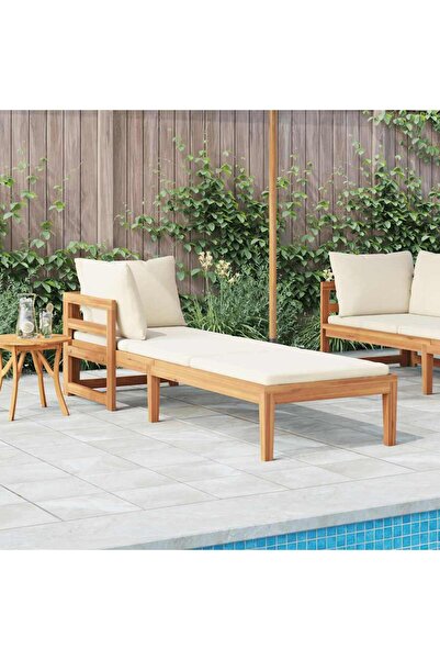 vidaxl كرسي استلقاء للتشمس مع مسند ذراع واحد من خشب الأكاسيا الصلب باللون الأ...