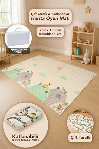 Meleni Baby Çift Taraflı Çocuk Halısı - Katlanabilir Hayvan ve Harita Desenli...