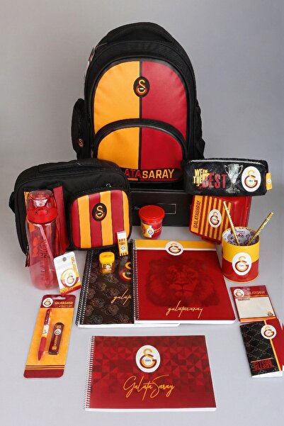 Galatasaray New Season Licensed Full Stationery School Set with Rod 3 Compartments School, Pen and Lunch Box