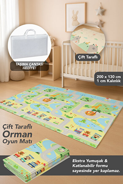 Meleni Baby Orman Desenli Çocuk Oyun Matı - Katlanabilir Çift Taraflı Oyun Ha...