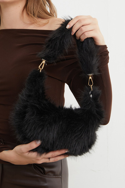 Fulla Moda Faux Fur Handbag with Chain Strap and Zipper Closure