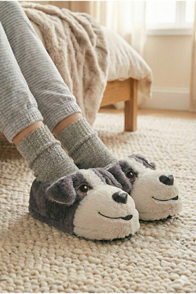 ZERA TREND Köpek Füme Figürlü Rahat, Konforlu Peluş Ev Botu Panduf Hediyelik