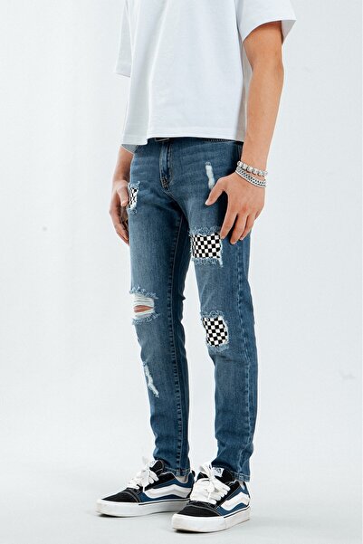 No Future Checkered Skinny Men's Jean Denim Pants Nf0325Mvbz