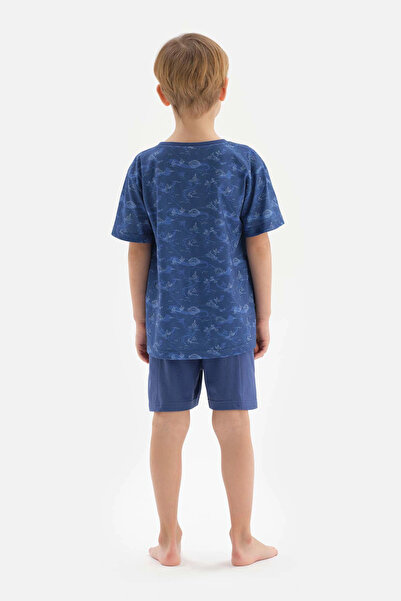 Dagi Marineblaues Pyjama-Set mit Metermuster und Shorts mit Taschendetail