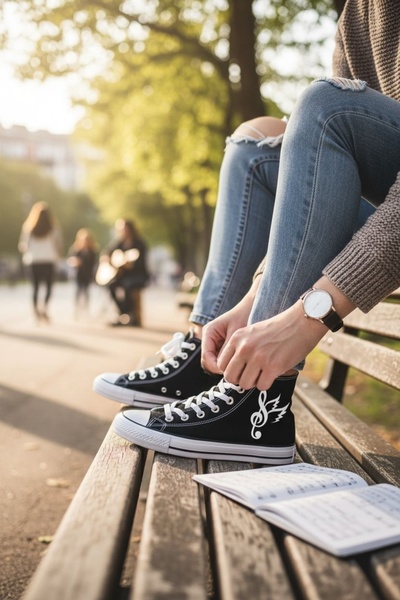 Lideral Unisex Günlük Rahat Nota Baskılı Convers Spor Sneaker Ayakkabı