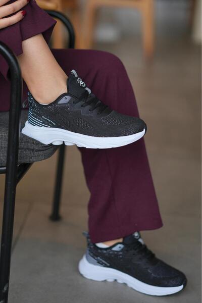 SOLAZER Pantofi de damă, negru, alb, pantofi sport confortabili de zi cu zi 043