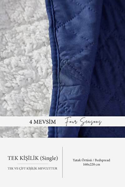 Evlen Home Collection Premium Plush Single Multi-Purpose Bedspread 160X220 Double-Sided Blanket Pique White Navy Blue