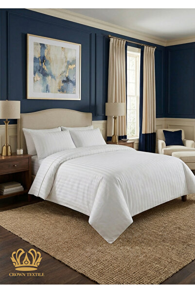 Crown Textile طقم لحاف فندقي 5 قطع مزدوج من القطن بحشوة مايكروفايبر, مقاس الش...