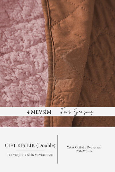 Evlen Home Collection Premium Plush Double Multi-Purpose Bedspread 200X220 Double-Sided Blanket Pique Powder / Salmon