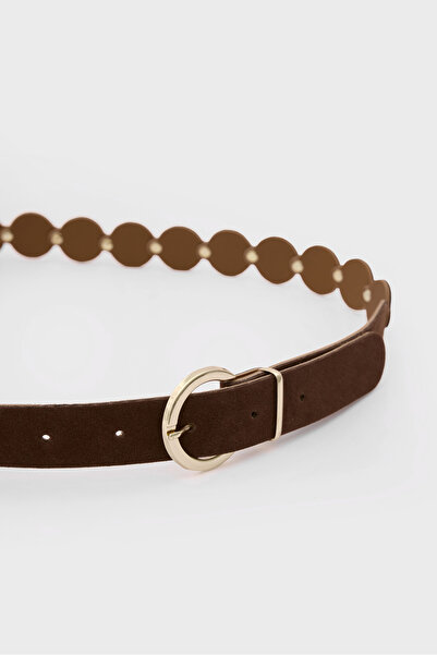 Shule Bags Ζώνη καουμπόη από σουέτ με καρφώματα καφέ