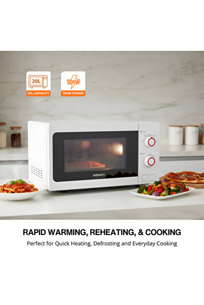 DOMEA Microwave Oven, 20L, 700W, 5 Power Levels (Defrost/Reheating), 35-Min Timer, Glass Turntable f