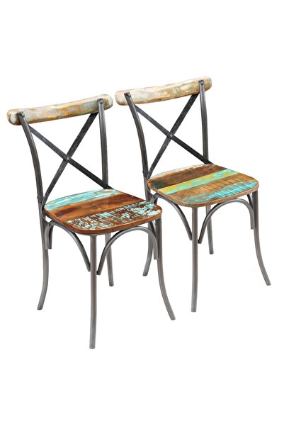 vidaxl كراسي طعام من قطعتين من الخشب الصلب المعاد تدويره