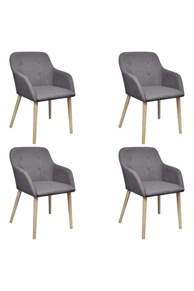 vidaxl Oak Indoor Fabric Dining Chair Set 4 pcs with Armrest Dark Grey