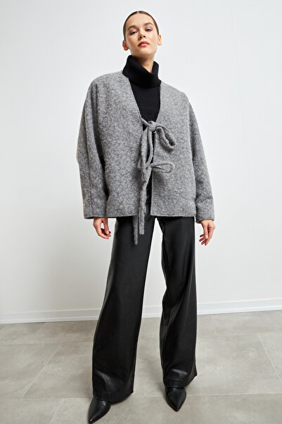 Yefrastore Women's Gray Lace Detailed Imported Cashmere Jacket