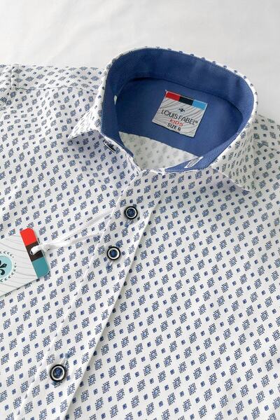 Louis Kids Blue Quadrilateral Detailed Short Sleeve Children's Shirt