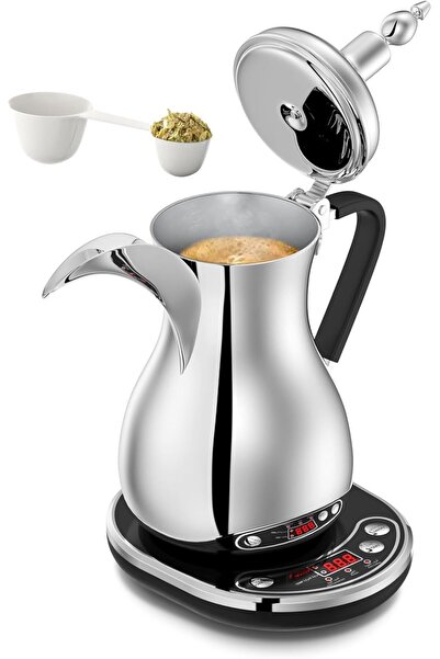 ALSAIF Saif 1-liter electric stainless steel coffee pot with digital display, silver color