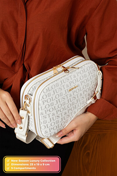 POLOGRAND London Geantă de umăr originală Just Polo Collection, cu 5 compartimente, din piele moale, cu curea încrucișată reglabilă