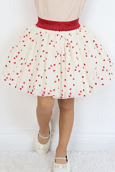 Breeze Φούστα Tutu για κορίτσια με ασημί σχέδιο καρδιάς, ελαστική μέση, ηλικία 5-10 ετών, εκρού