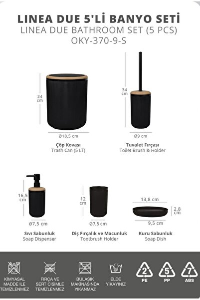 Okyanus Home Σετ μπάνιου Linea Due Μαύρο ριγέ στρογγυλό 5 τεμαχίων