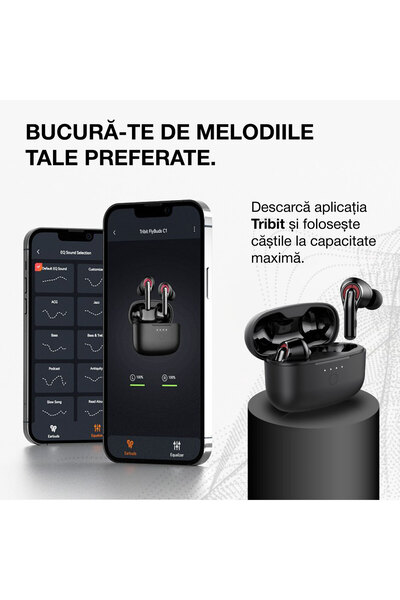Tribit FlyBuds C1 Wireless In-Ear Headphones, True Wireless, Bluetooth 5.2, Powerful Bass, Black
