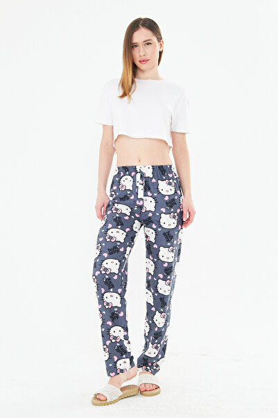 masso Navy Blue Hello Kitty Cat Ayan Suede Sweatpants