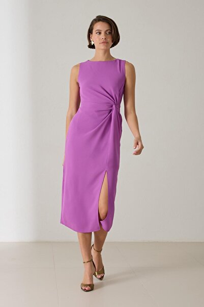 Setre Φόρεμα με σκούρο λιλά με λεπτομέρεια με σχισμή, μήκους μίντι, φαρδιά εφαρμογή