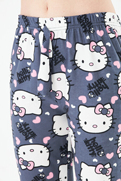 masso Navy Blue Hello Kitty Cat Ayan Suede Sweatpants