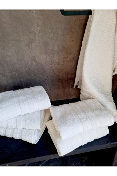 eumenia Σετ πετσετών μπάνιου 6 τεμαχίων από 100% βαμβάκι Pure White, πετσέτες χεριών & προσώπου για μπάνιο 50X90 cm