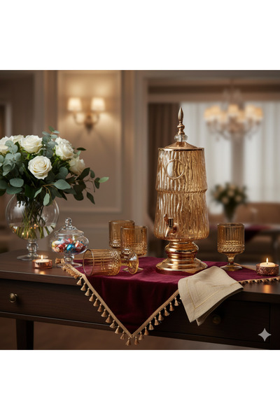 BASURRAH طقم موزع عصير زجاج مع كاسات مكون من 7 قطع