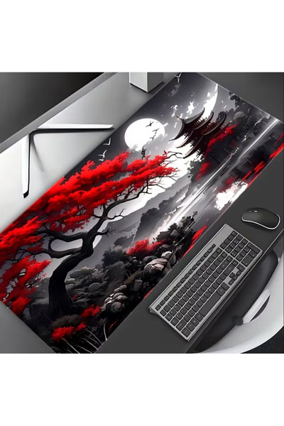 sgeteknoloji 70X30 СМ ТЪМНОЧЕРВЕНА ЛУННА ТЕМАТИКА НЕЗЪЛЗВАЩА СЕ ОСНОВА, СКОРОСТНА ПОВЪРХНОСТ, ГЕЙМЪРСКА ПОДЛОЖКА ЗА МИШКА