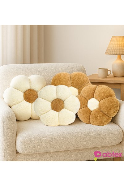 Pabtex Cute and Colorful 4-Piece Flower Plush Pillow – Soft Textured Set