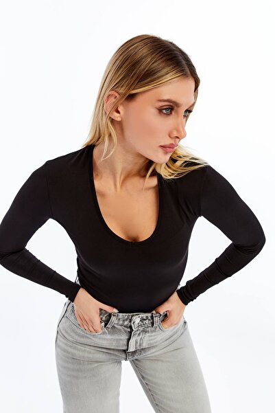 VERANOYA V-Neck Long Sleeve Blouse Black