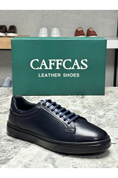 Caffcas Ανδρικά παπούτσια από γνήσιο δέρμα Navy Blue Handmade Casual Sneaker ...