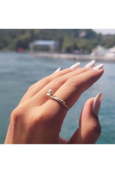 FasekGold Mayorka Çizgili İncili 925 Ayar Gümüş Yüzük