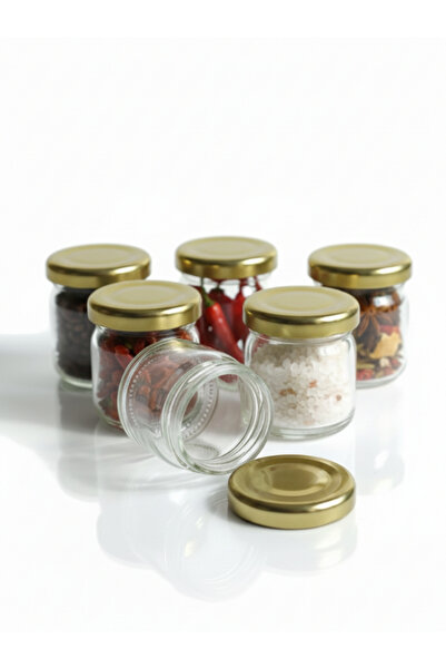 Viyalente Altın Kapaklı 29 Cc. Küçük Cam Kavanoz (12 Adet) Modern