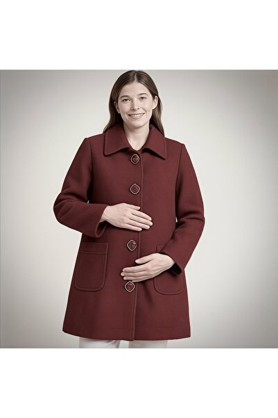 Desen Hamile Giyim Bordo Düğmeli Hamile Ceket